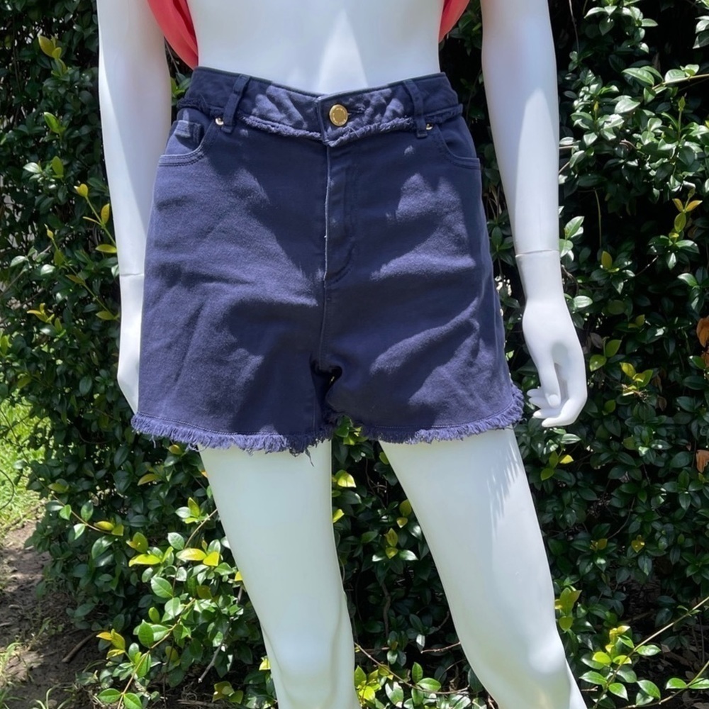 💋Michael Kors Frayed Raw Hem Navy Denim Studded Shorts